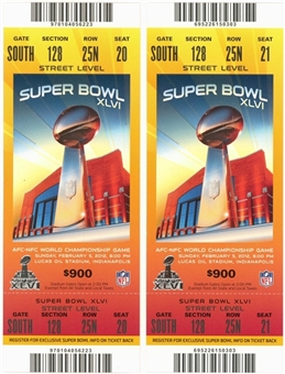 Lot of (2) Super Bowl XLVI Full Tickets - New York Giants vs New England Patriots